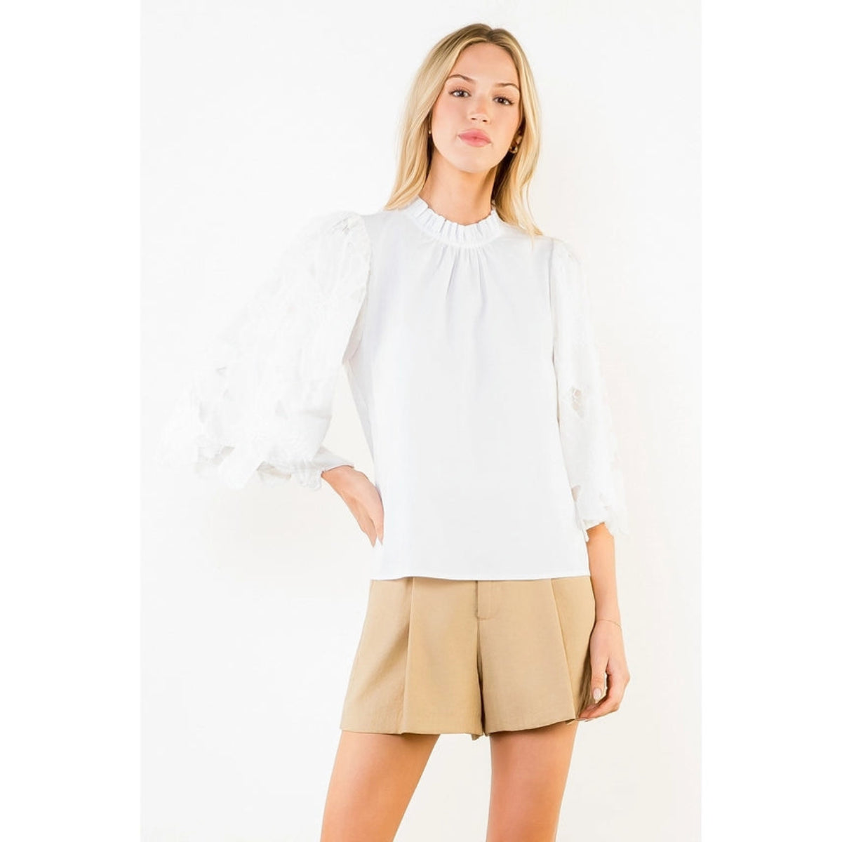 Eyelet Sleeve Top | White