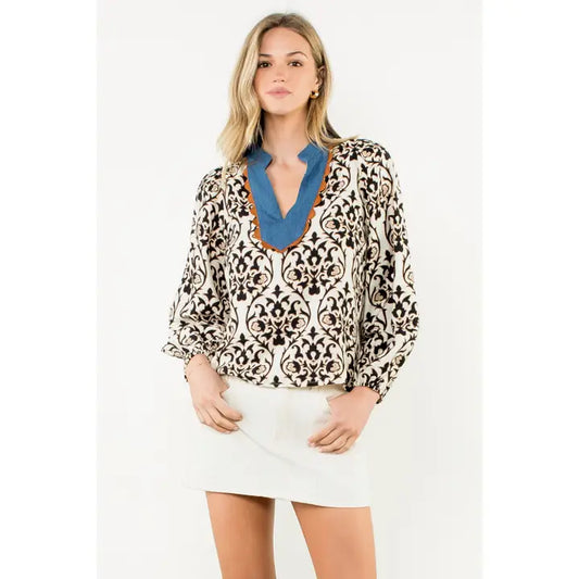 Denim Trim Blouse