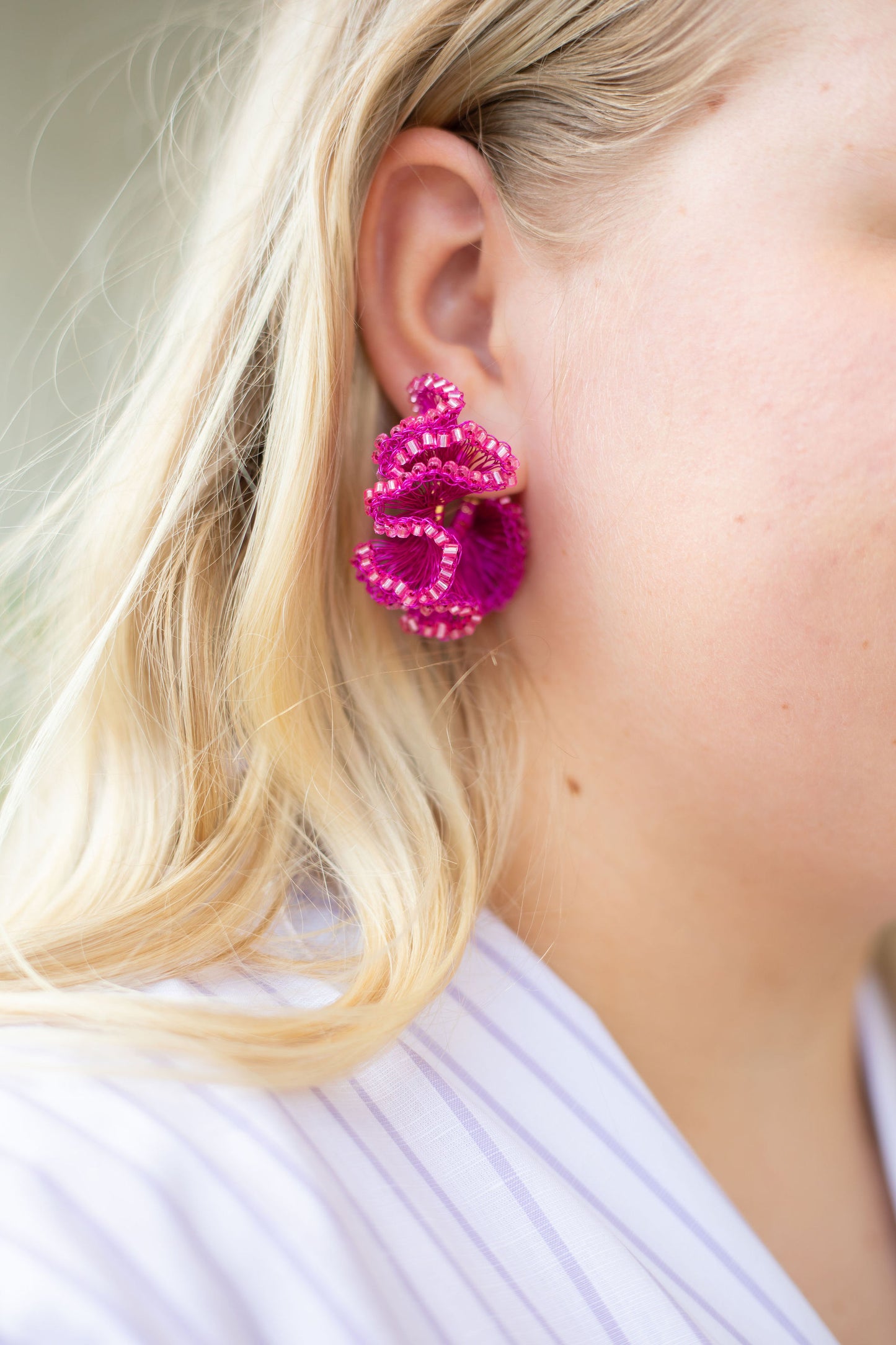 Small Neon Pink Ruffle Earrings