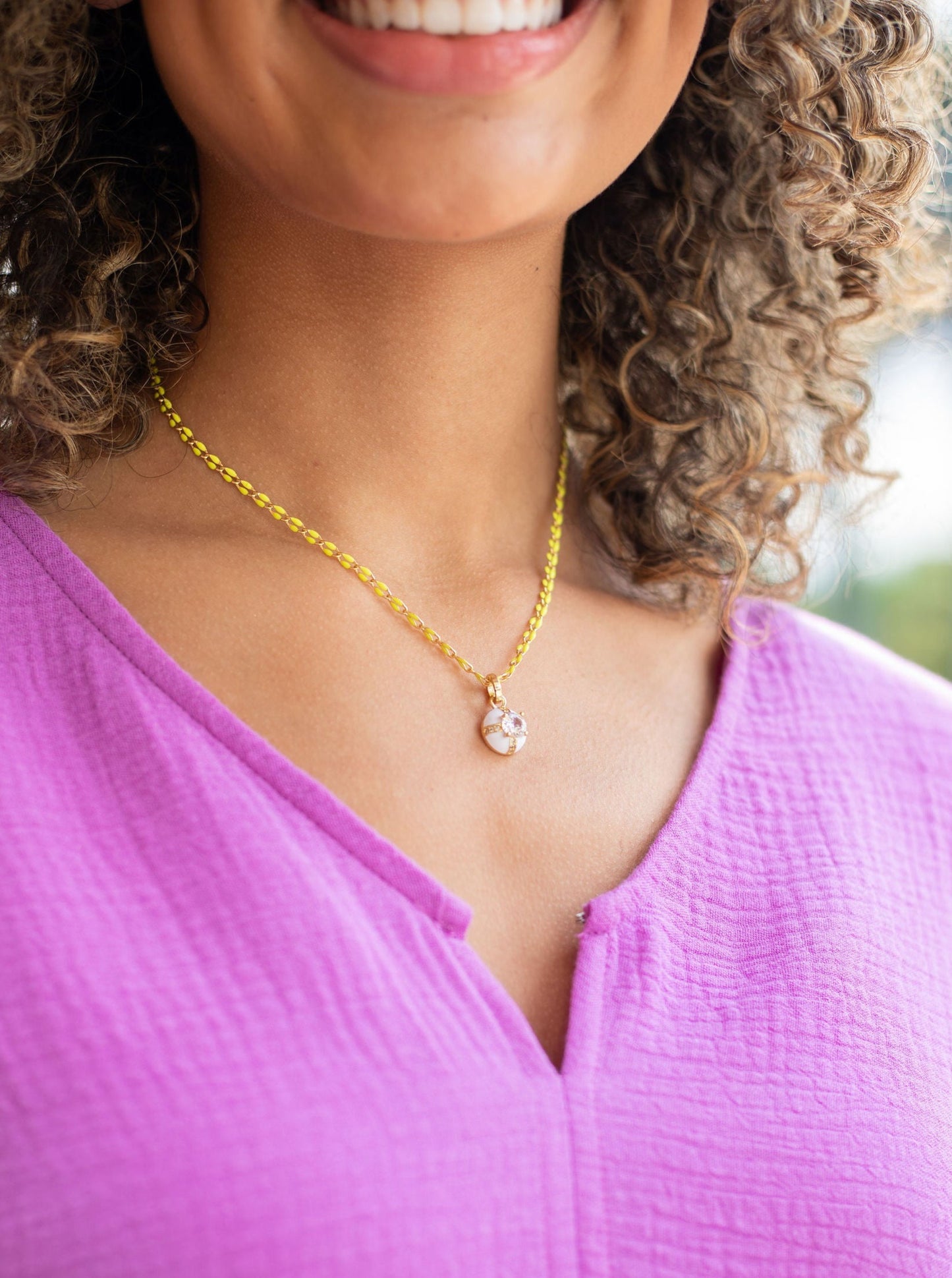 Enamel Chain Necklace-Yellow : NS