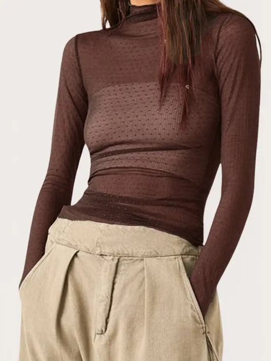 Sheer Turtleneck Blouse