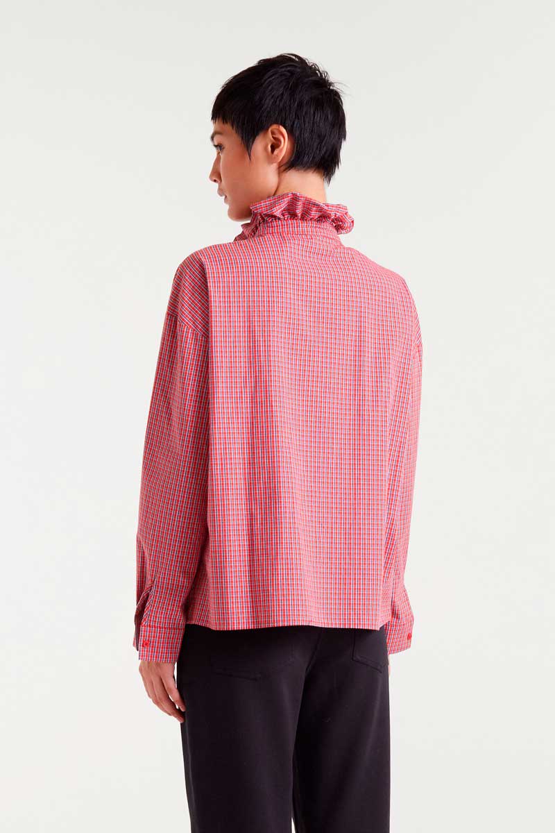 Check Ruffle Blouse | Red