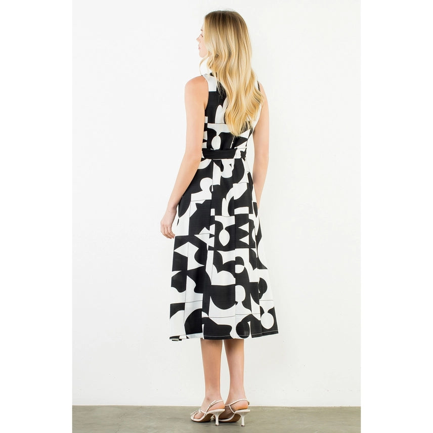 Geometric Tie Waist Dress