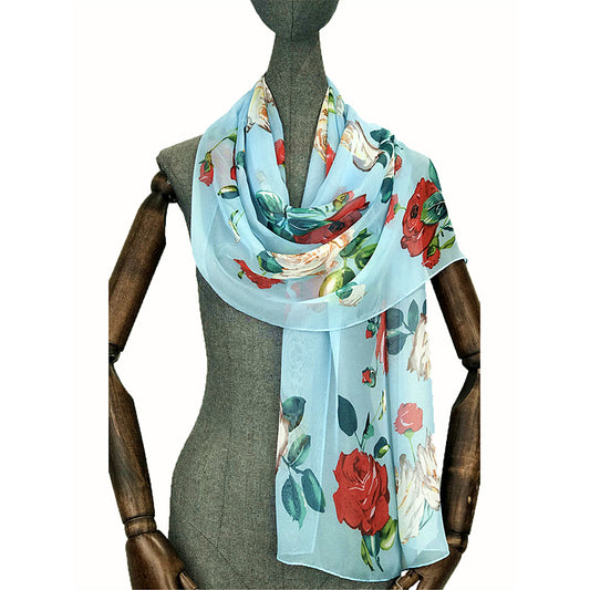 Sheer Rose Scarf | Lt Blue