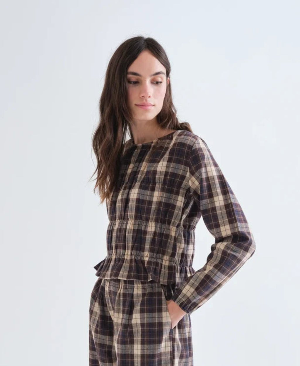 Smocked Plaid Blouse