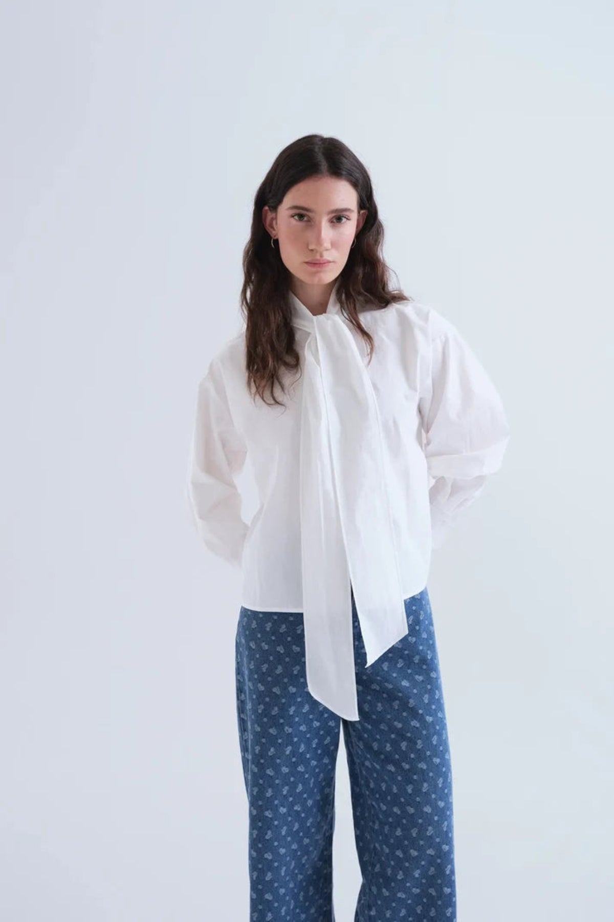 White Tie Neck Blouse