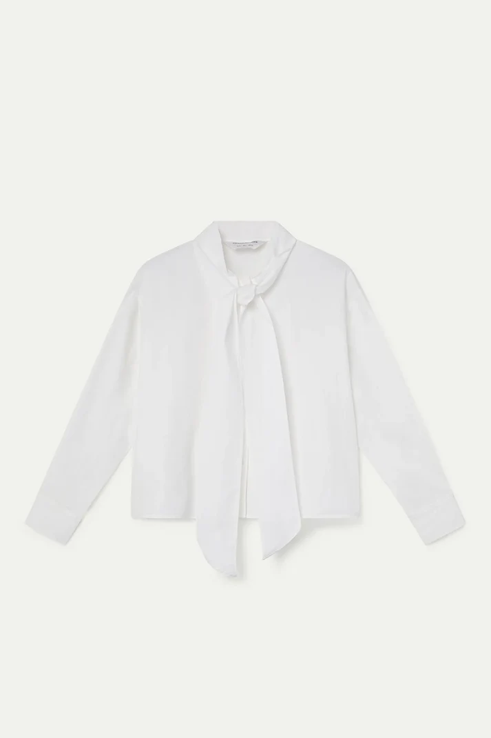 White Tie Neck Blouse