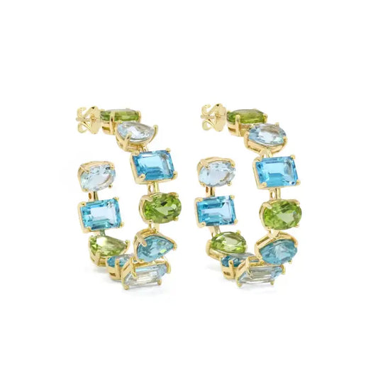 Blue & Green Jeweled Hoops