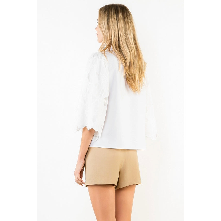 Eyelet Sleeve Top | White
