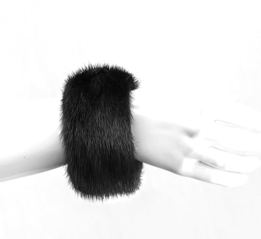 Black Mink Fur Snap Cuffs