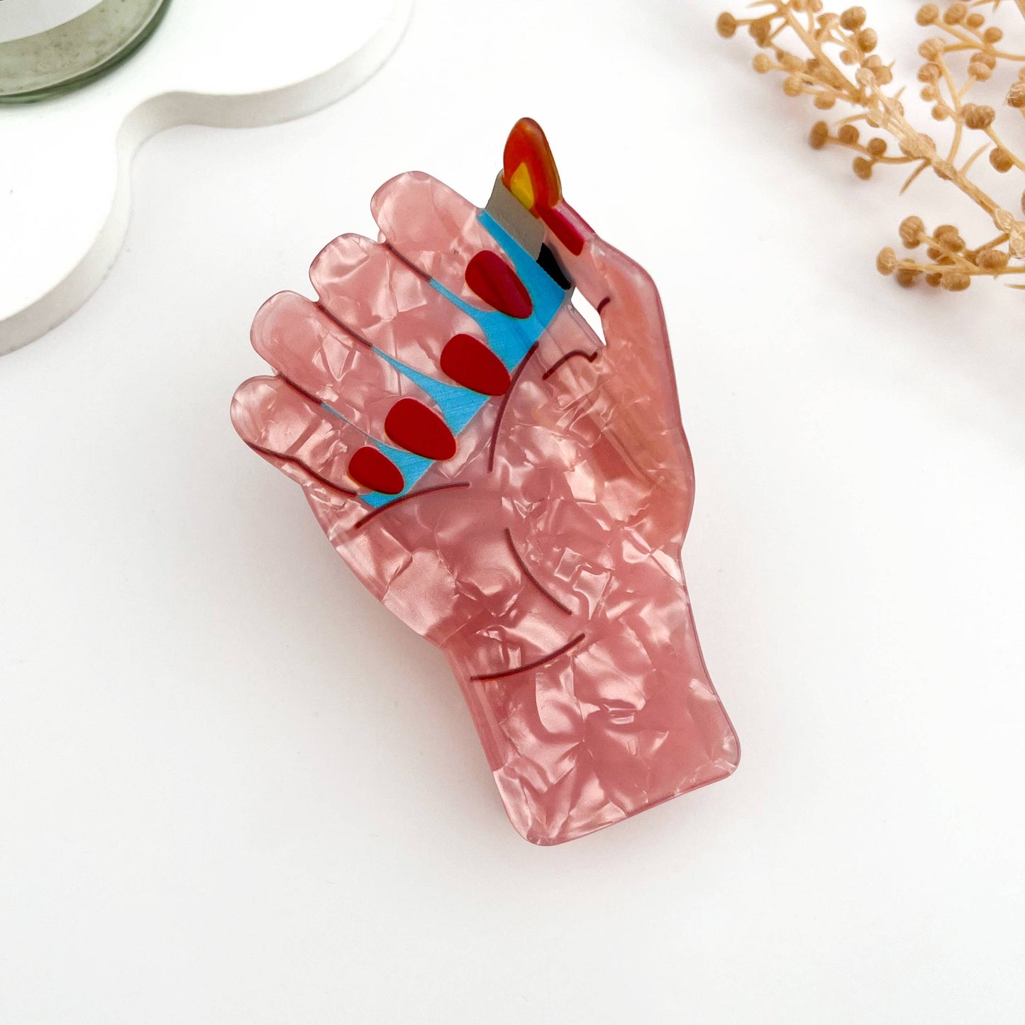 🚬 Smoking Hand Hair Claw – Bold PVC Graphic Clip 😎
: A