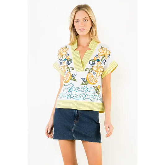 Embroidered Lemons Top
