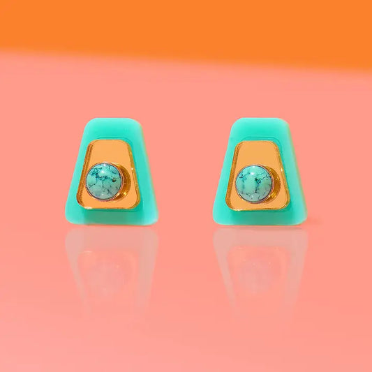 Deco Stud Earrings | Blue/Gold