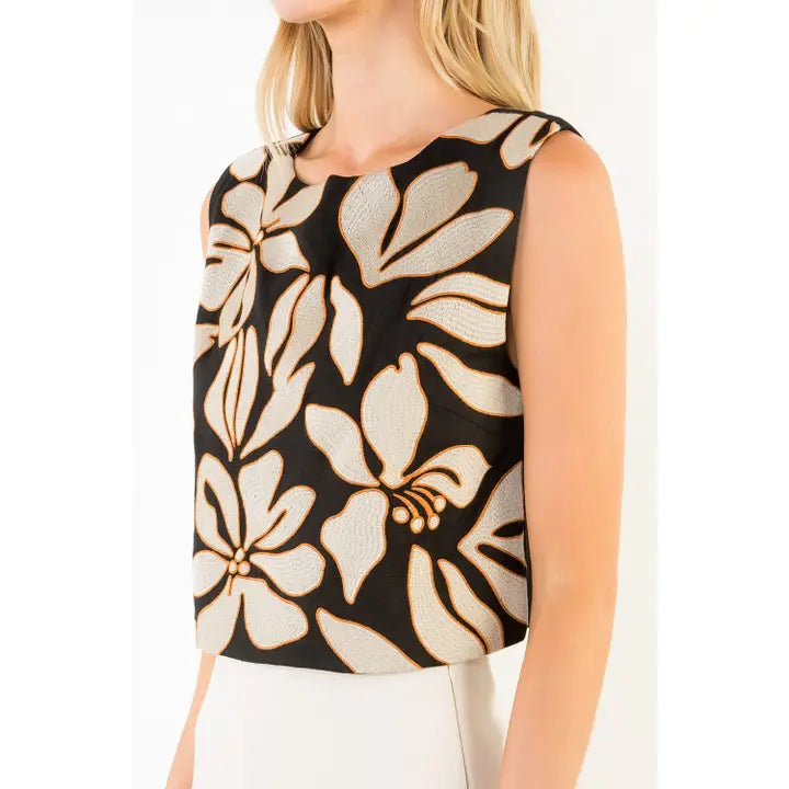 Embroidered Sleeveless Top | Black