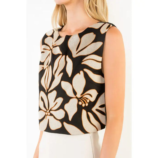 Embroidered Sleeveless Top | Black