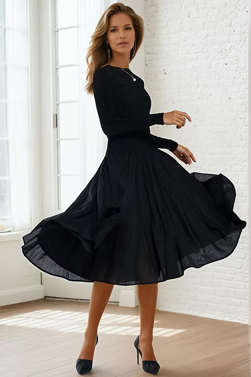 Crinkle Swing Dress | Black
