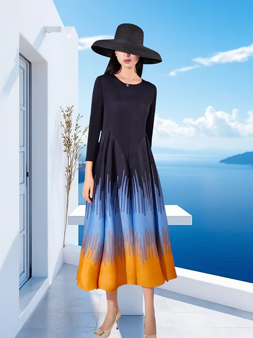 Crinkle Dress | Blk/Multi