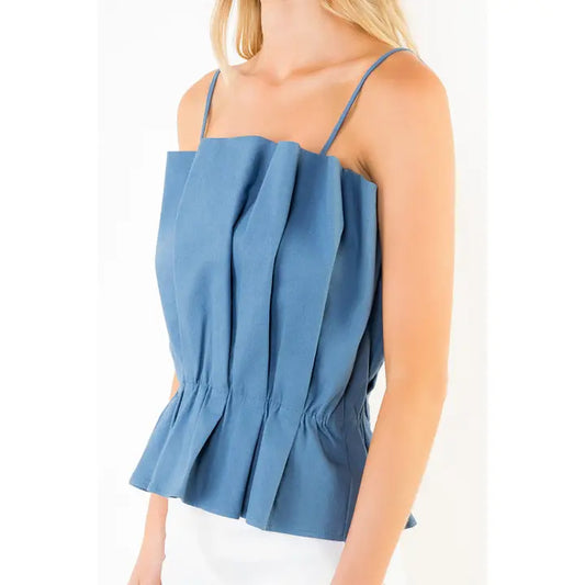 Pleated Top | Denim Blue