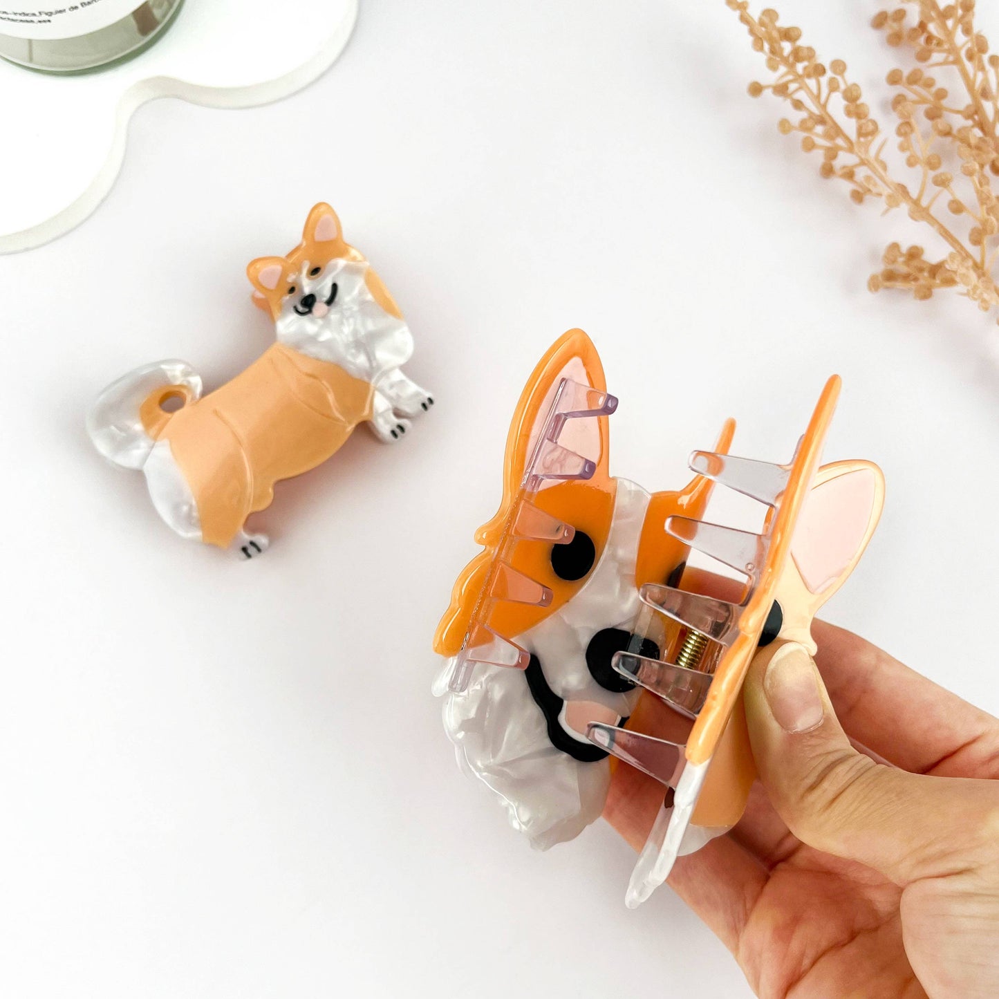 Cute Corgi Dog Hair Clip Acetate Animal Claw Clip: A