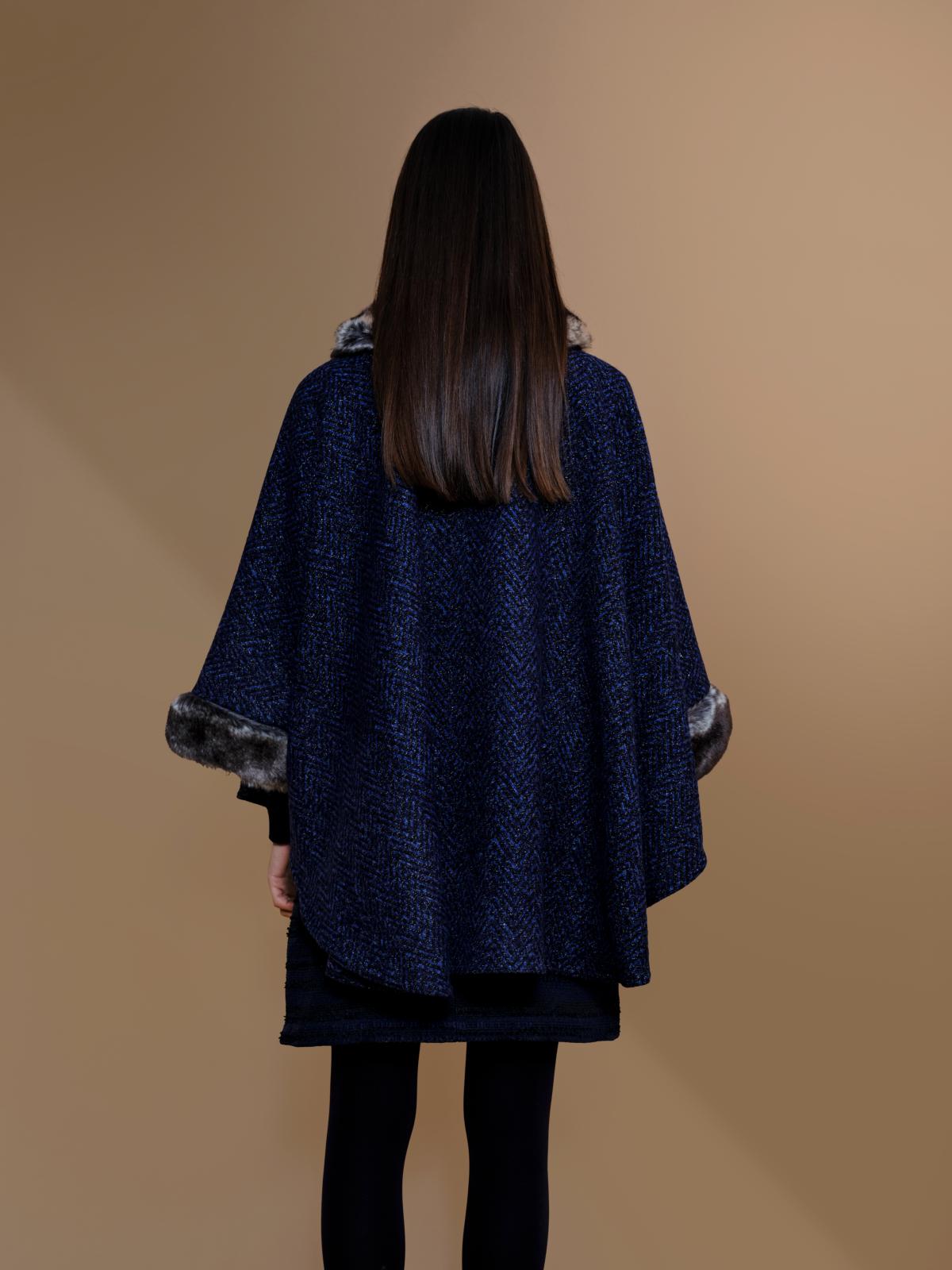 Fur Collar Poncho | Ink