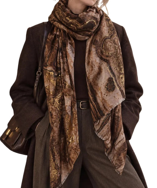 Sheer Geometric Wave Print Scarf | Tan