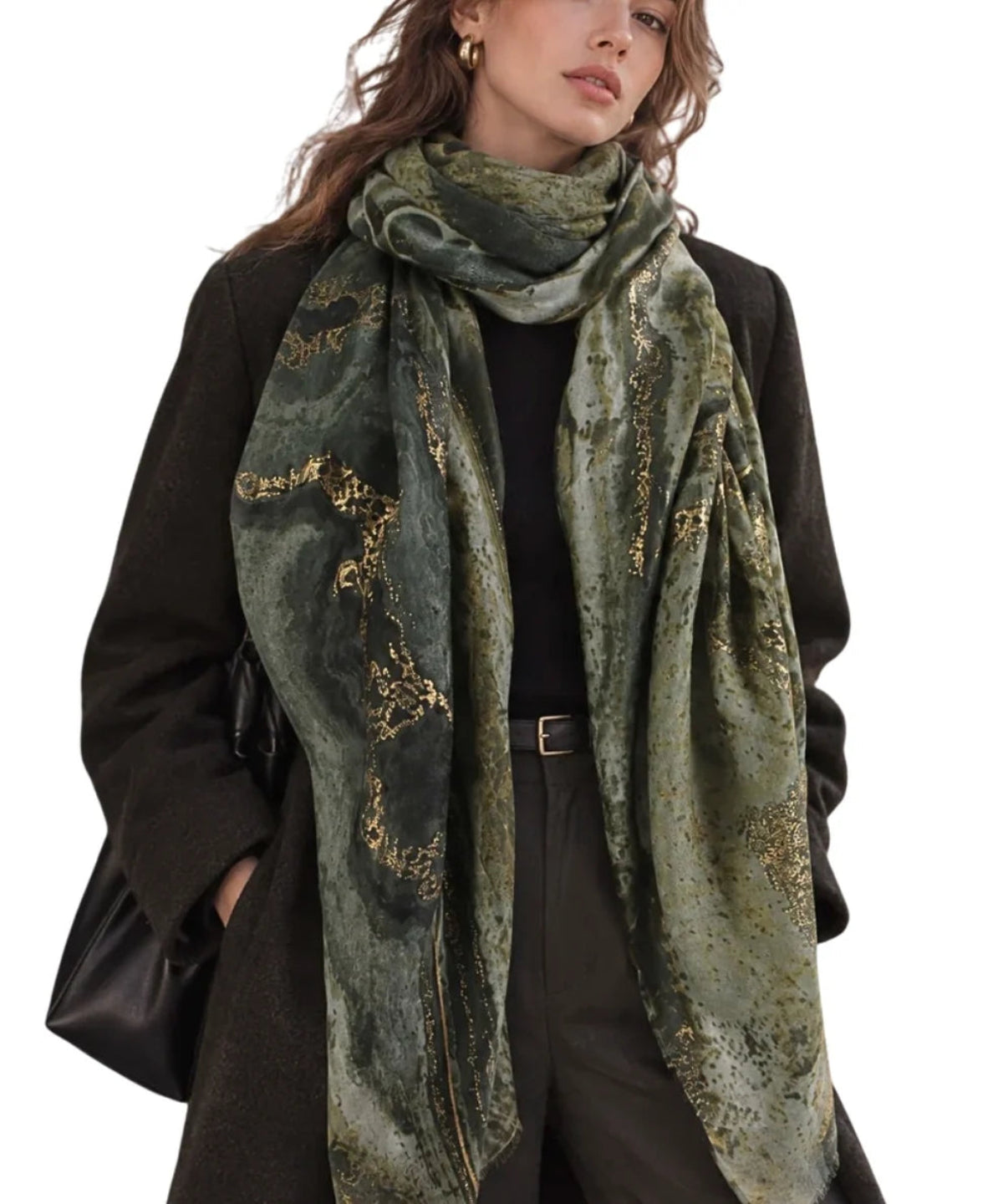 Sheer Geometric Wave Print Scarf | Olive
