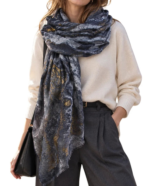Sheer Geometric Wave Print Scarf | Blue
