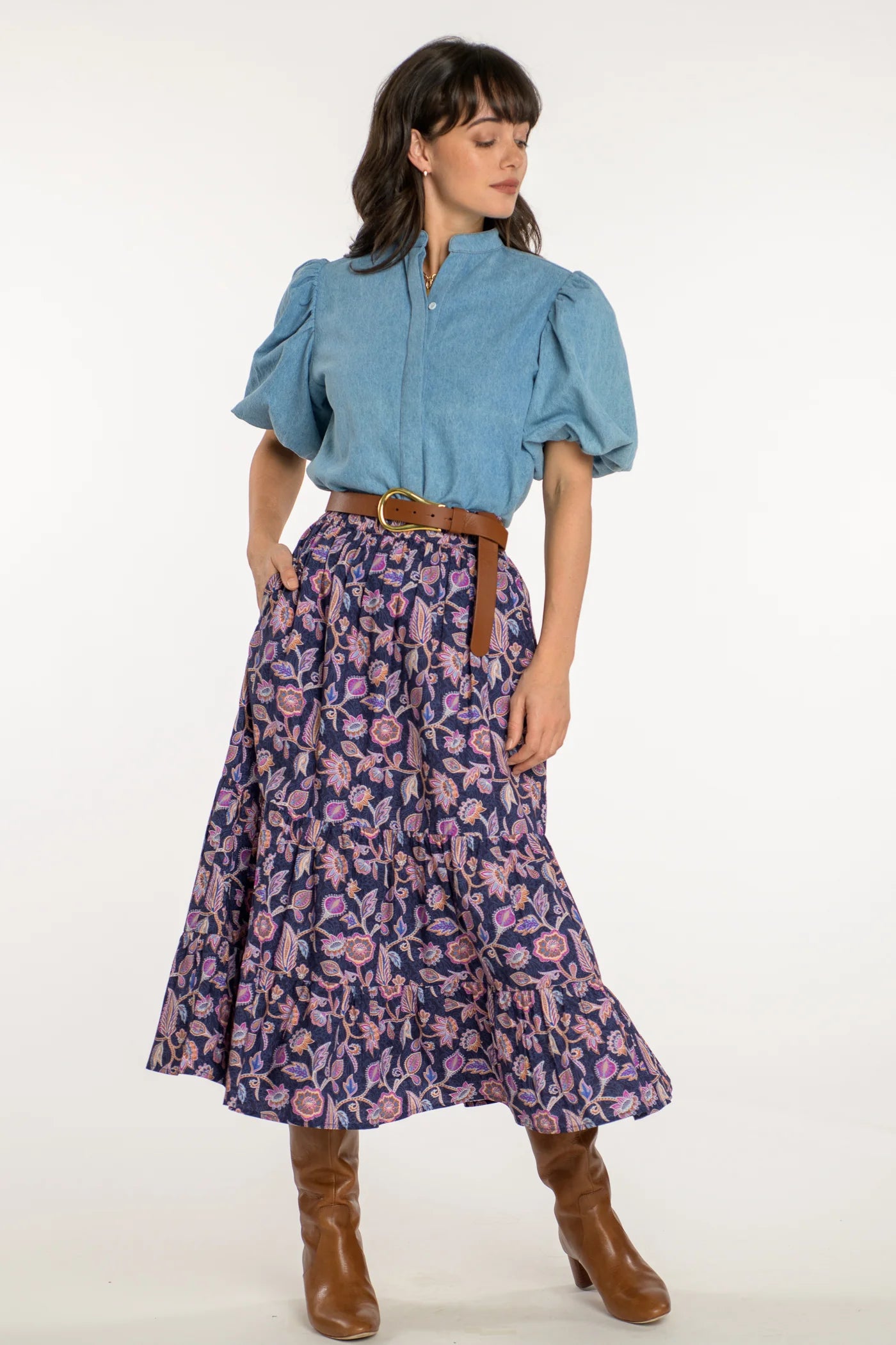 Surrey Skirt | Navy Cactus Flower