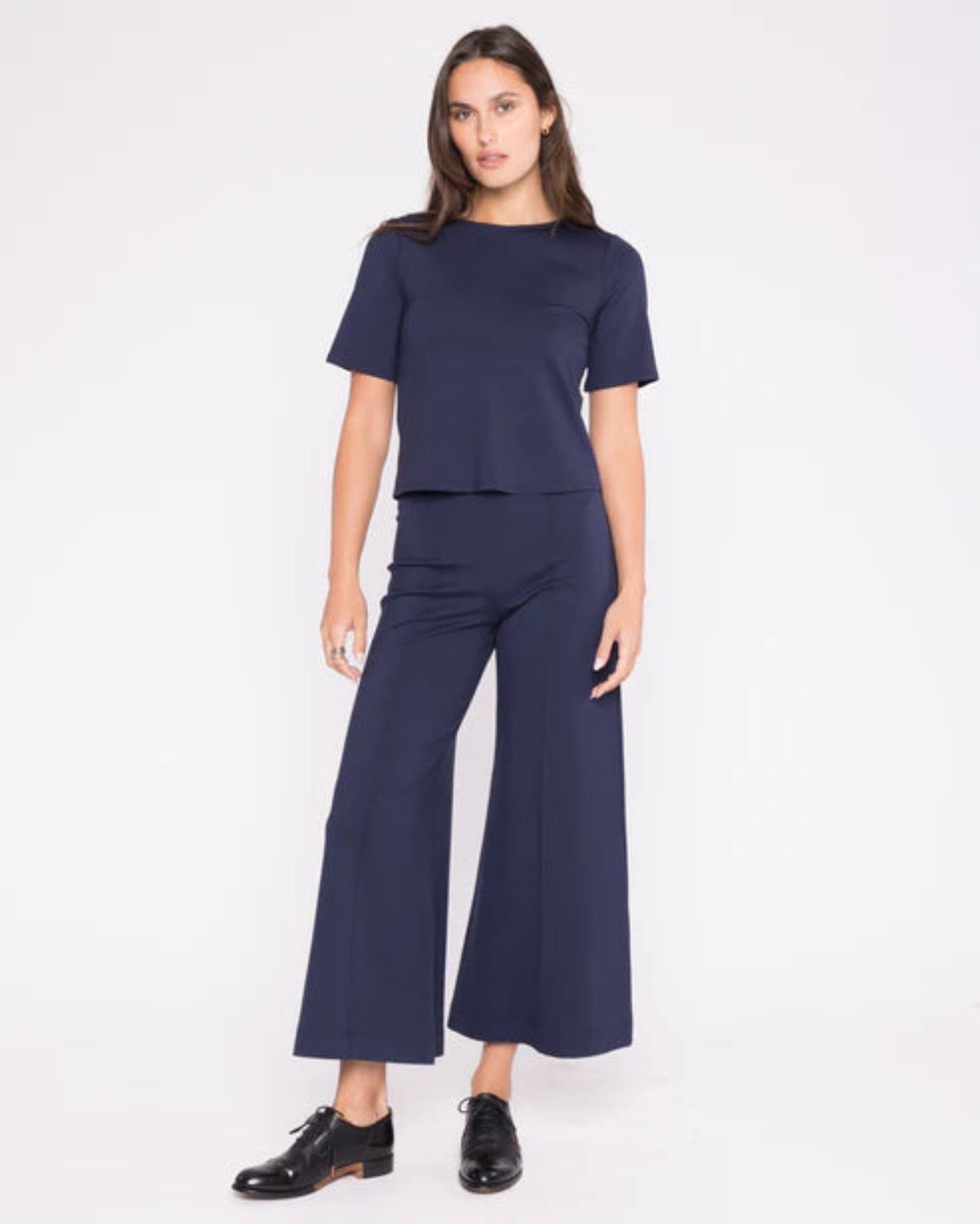 Ponte Knit Cropped Wide Leg | Navy