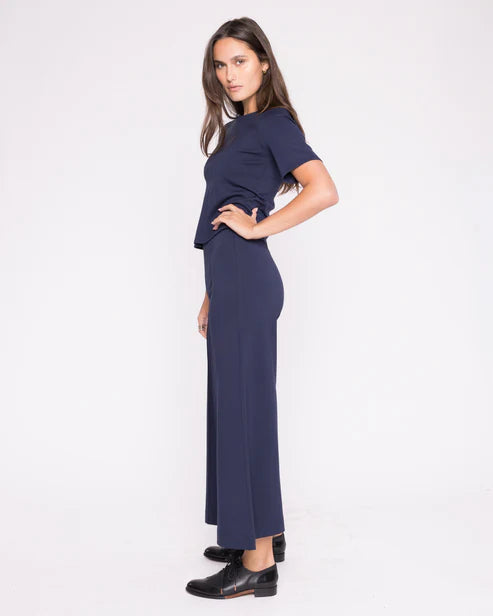 Ponte Knit Cropped Wide Leg | Navy
