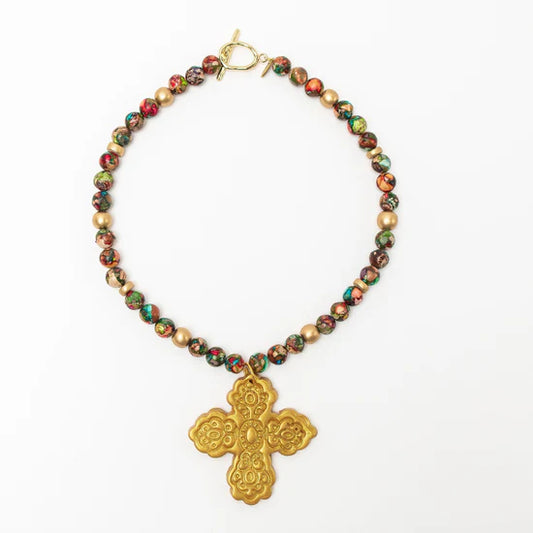 Susie Cross Necklace | Rainbow Jasper