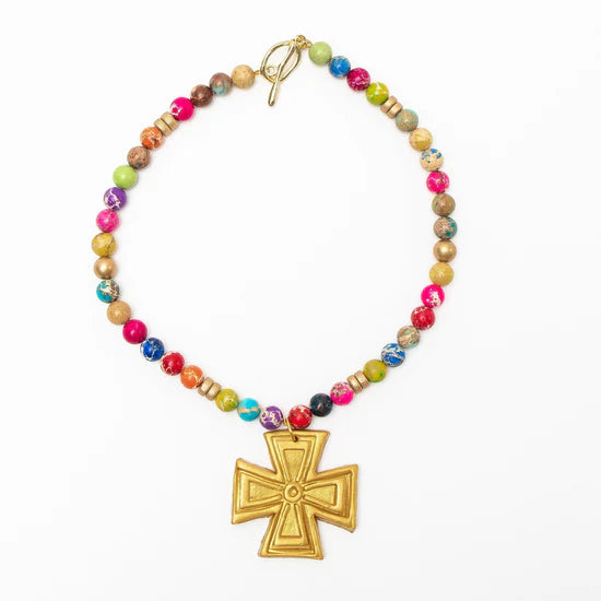 Anna Cross Necklace | Multi Jasper