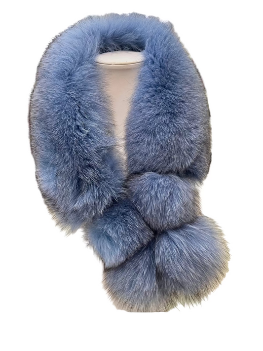 China Blue Fur Collar w/Poms