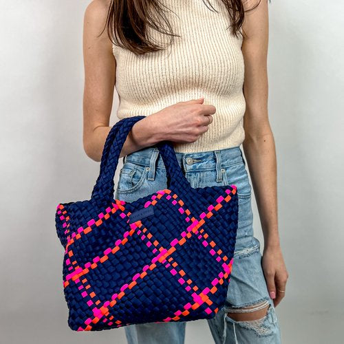 Woven Tote | Pink/Navy