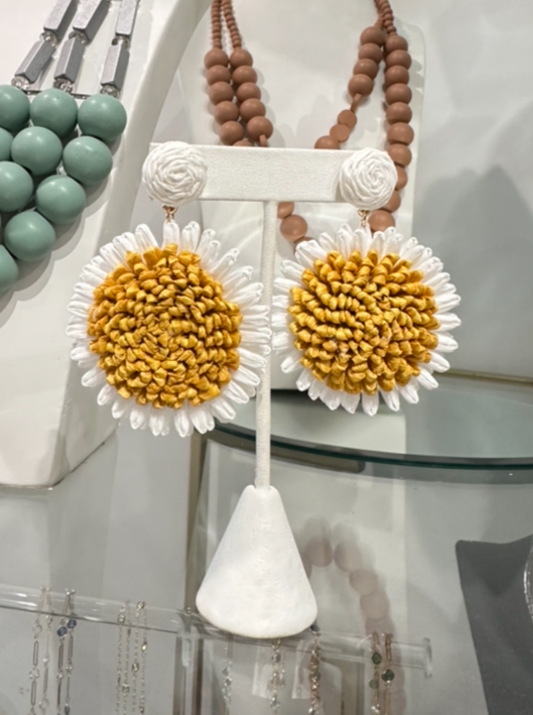 Drop Raffia Flower Earrings