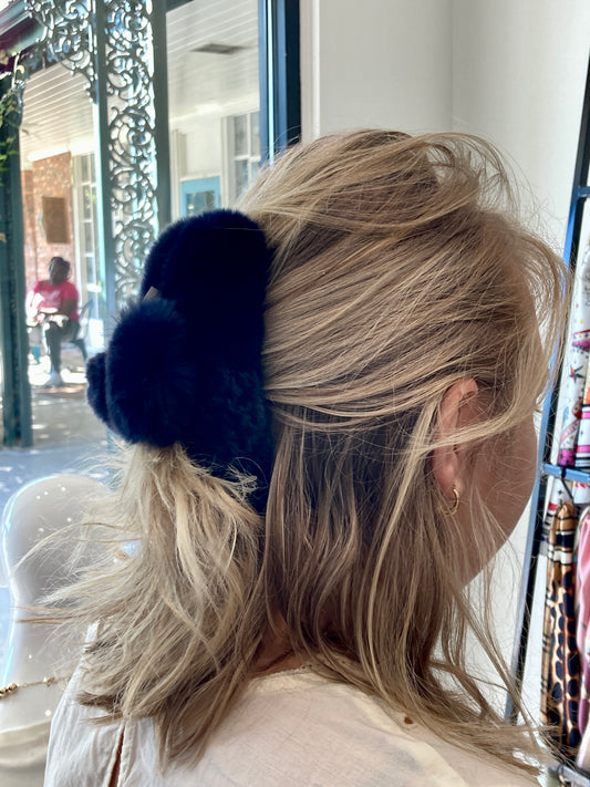 Fur Hair Clip | Navy