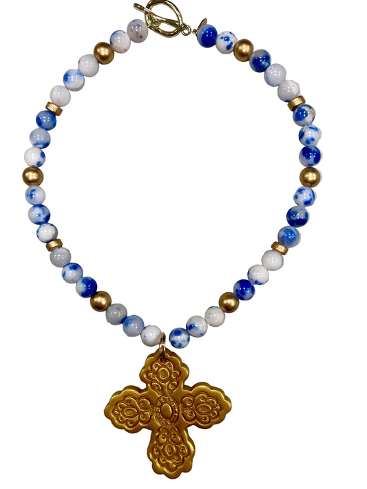 Andrea Cross Necklace | Blue