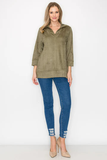 Addison Suede Top | Olive