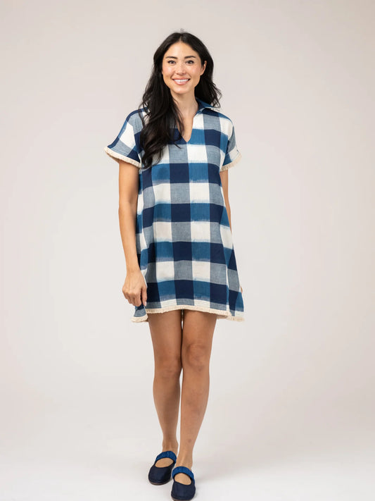 The Beach Tunic | Navy Check Ikat