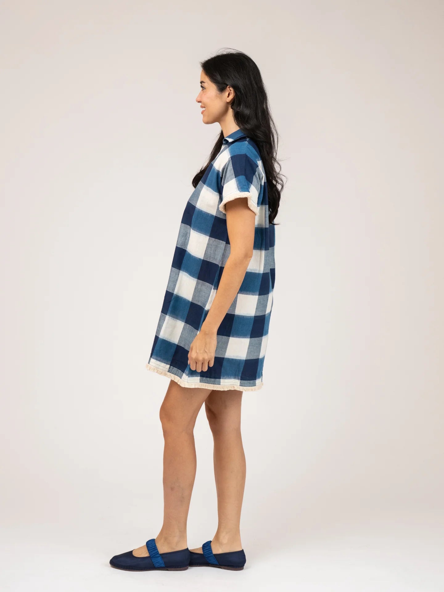 The Beach Tunic | Navy Check Ikat
