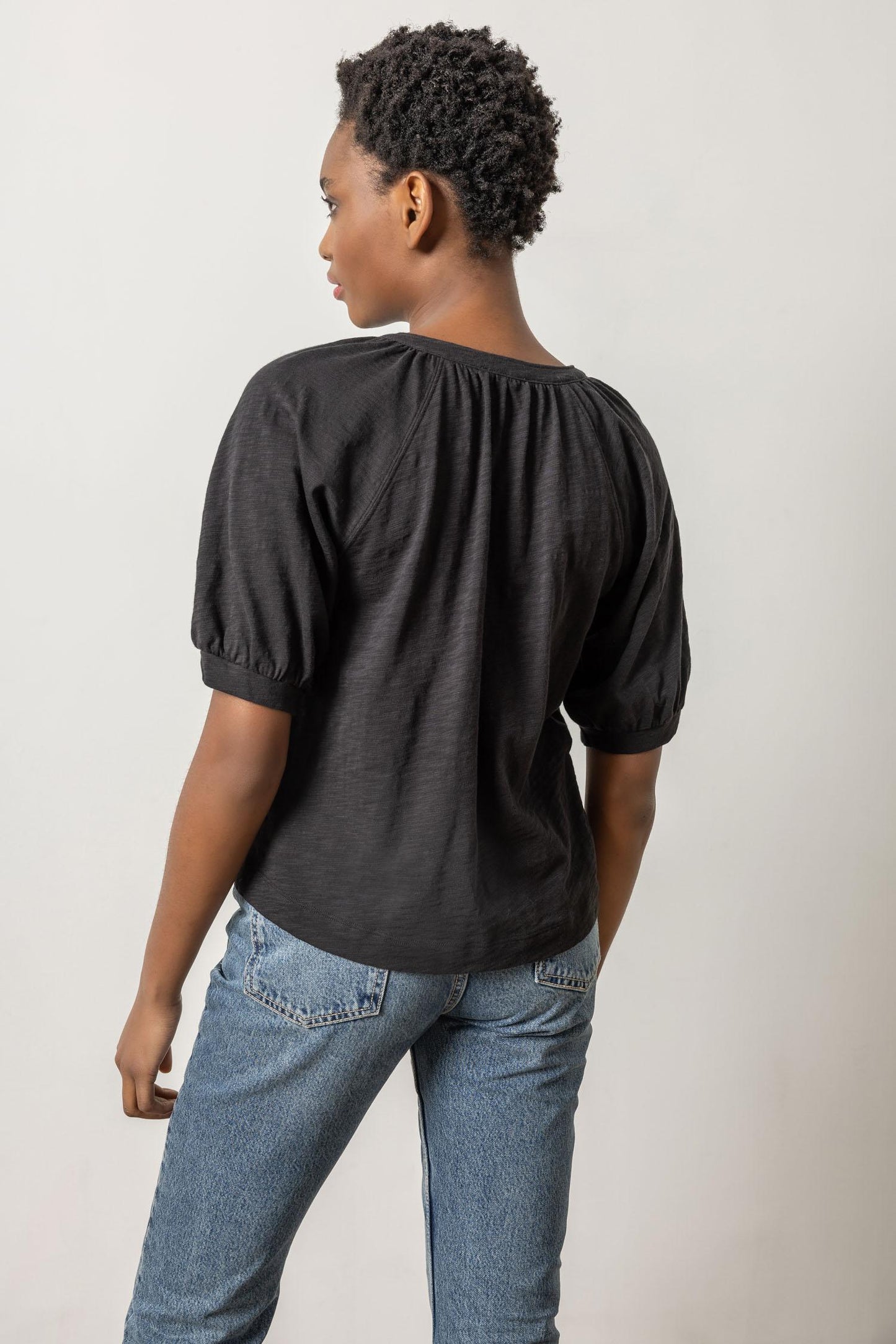 Shirred Split Neck Tee