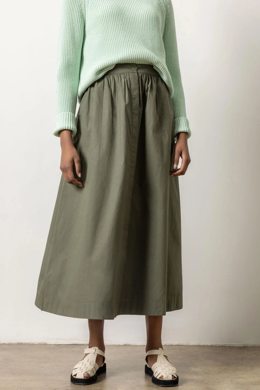 Poplin Button Front Skirt