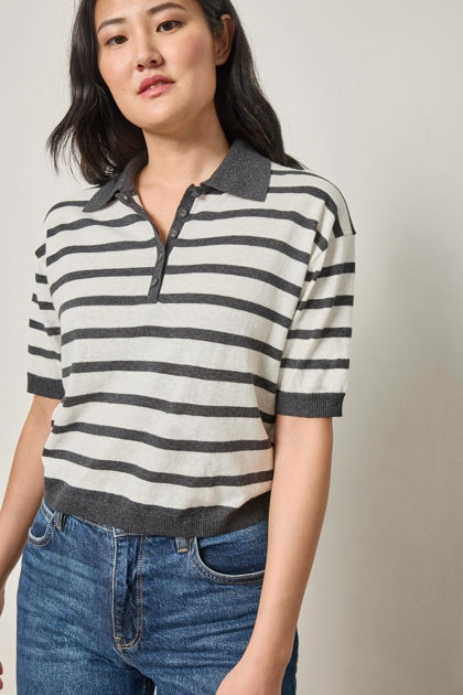 Drop Shoulder Polo | Pearl Licorice