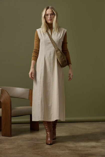 Twill Princess Seam Dress | Eggshell