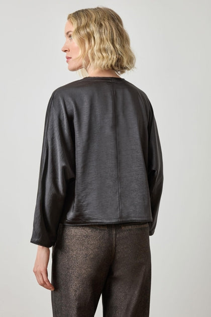Satin V-Neck Dolman Top | Black