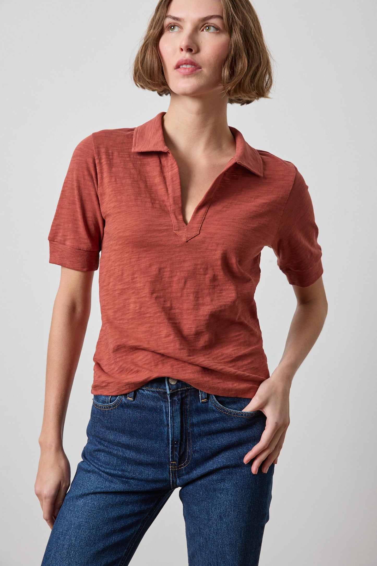 Collared Split Neck Top