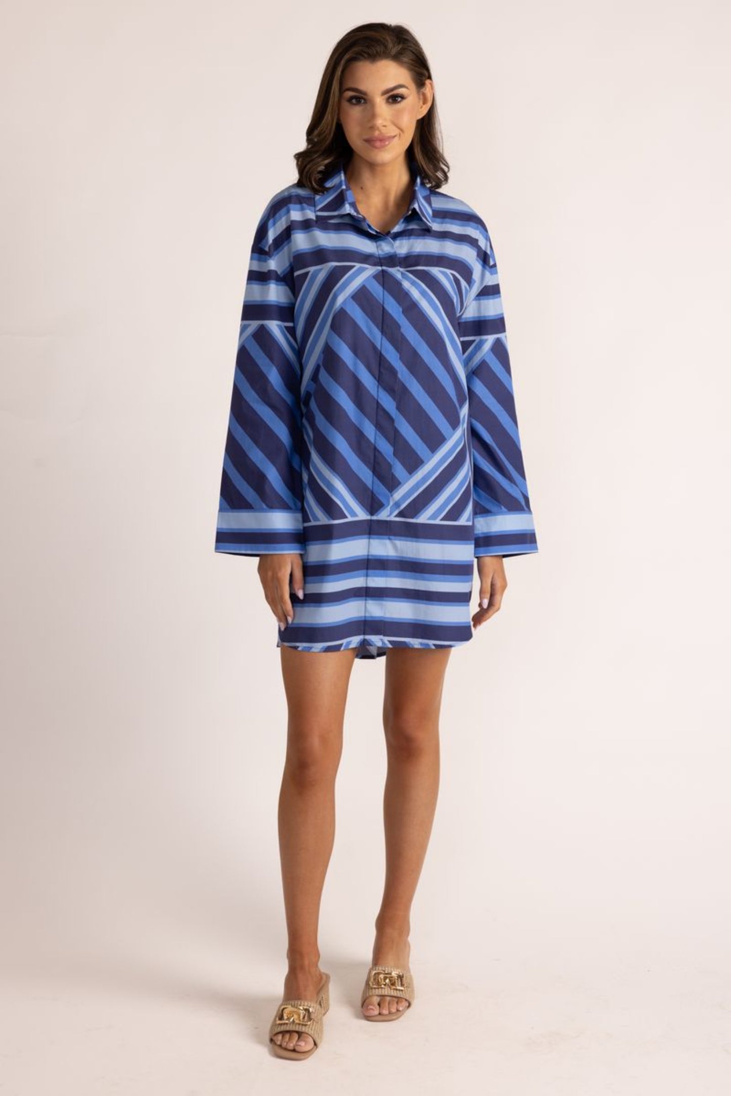 Parker Dress | Blue Geo Stripe
