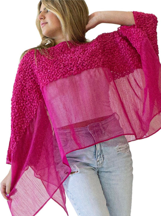 Hand Embroidered Poncho | Berry
