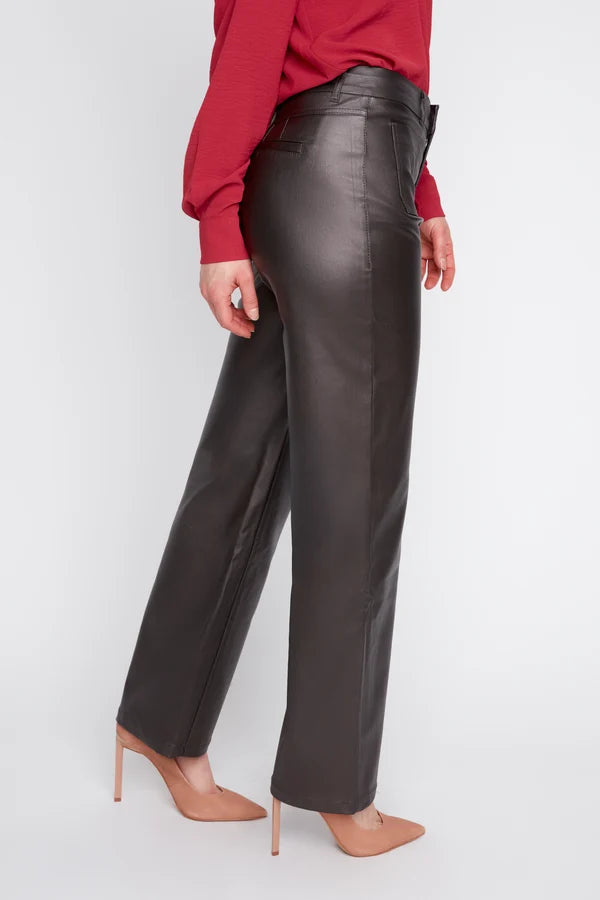 Chocolate Waxed Stretch Straight-Leg Pants