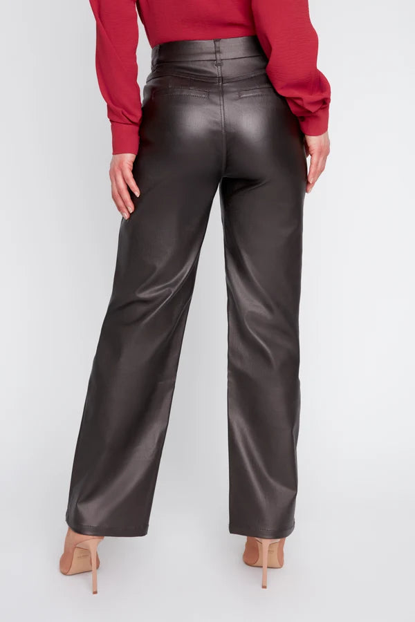 Chocolate Waxed Stretch Straight-Leg Pants